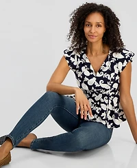 Nautica Women's Bubble-Sleeve Paisley-Print Peplum Top