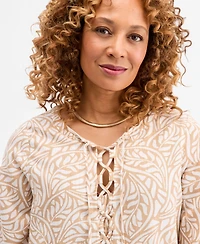 Jm Collection Women's Printed Lace-Up Linen-Blend Top, Macy's Exclusive