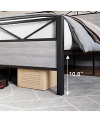 gaomon Bed Frame with Rustic Wood Headboard and Footboard, Heavy Duty Metal Platform Bed Frame with Steel Slat Support, No Box Spring Needed