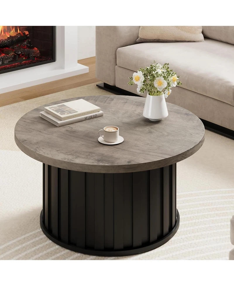 gaomon Round Coffee Table with Metal Base, Mid Century Modern Design, 319" Fluted Center