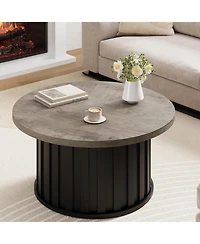 gaomon Round Coffee Table with Metal Base, Mid Century Modern Design, 319" Fluted Center