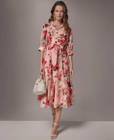 Donna Karan New York Womens Printed Collared Neck Shirt Dress