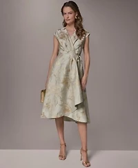 Donna Karan New York Womens Printed V Neck Faux Wrap Dress