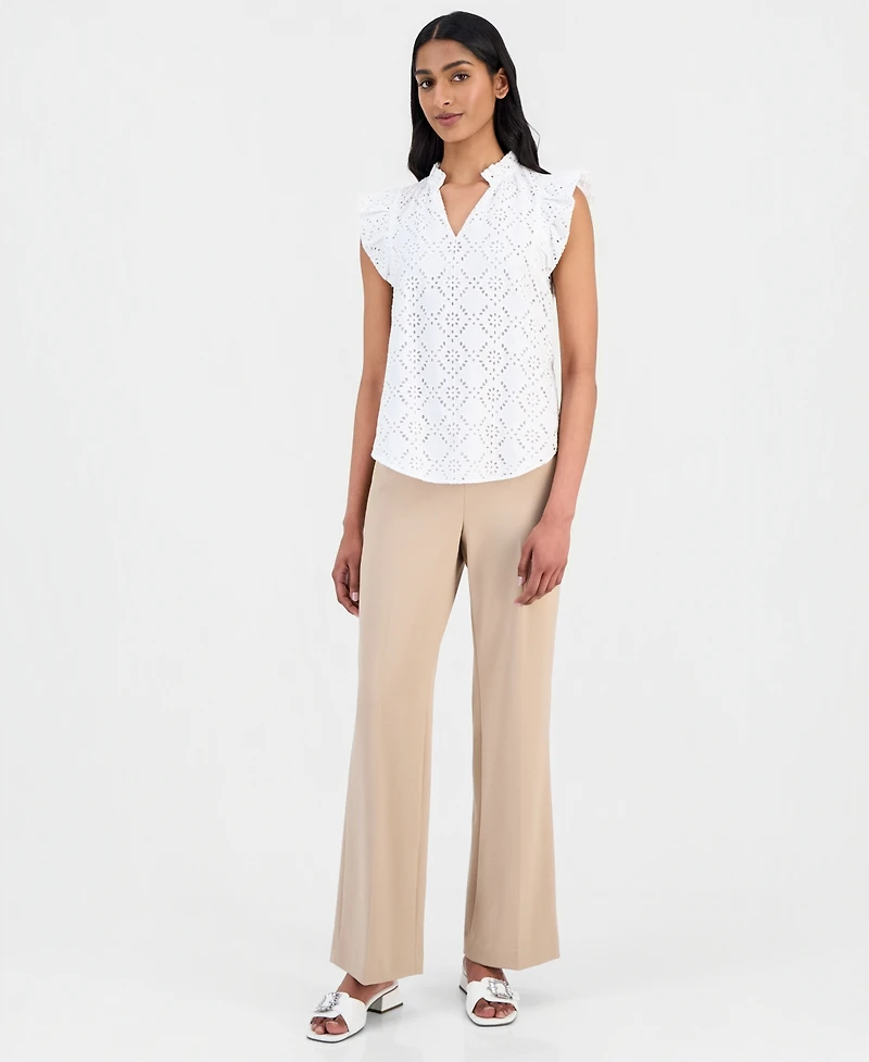 Anne Klein Women's Cotton Eyelet Flutter-Sleeve Top