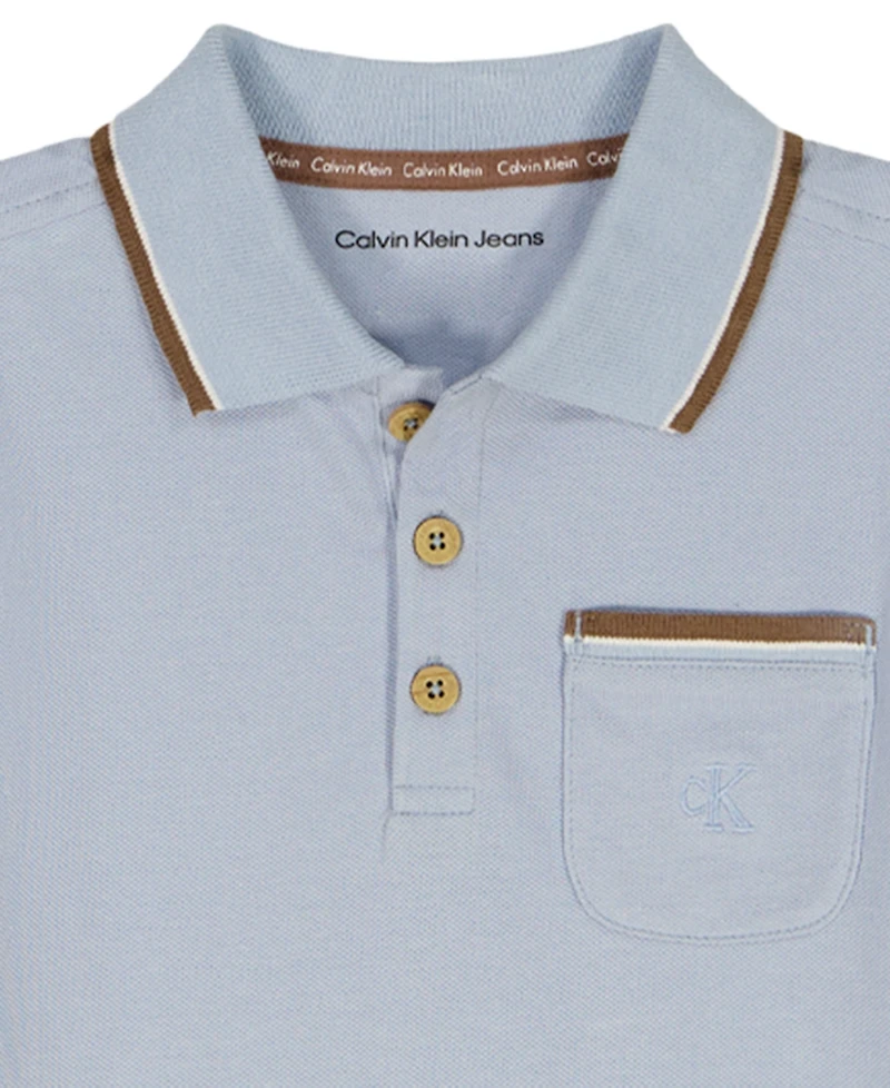 Calvin Klein Baby Boys' Tipped Polo Shirt and Twill Shorts, 2-Piece Set