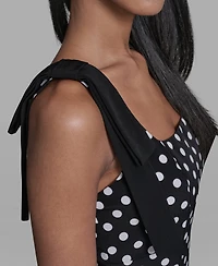 Karl Lagerfeld Paris Women's Sleeveless Polka Dot Bow Strap Midi Dress