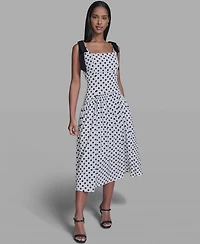 Karl Lagerfeld Paris Women's Sleeveless Polka Dot Bow Strap Midi Dress