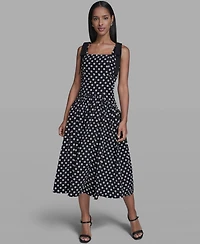 Karl Lagerfeld Paris Women's Sleeveless Polka Dot Bow Strap Midi Dress