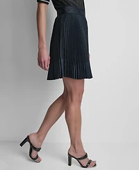 Dkny Women's Logo-Waist Mixed-Media Pleated-Hem Skirt