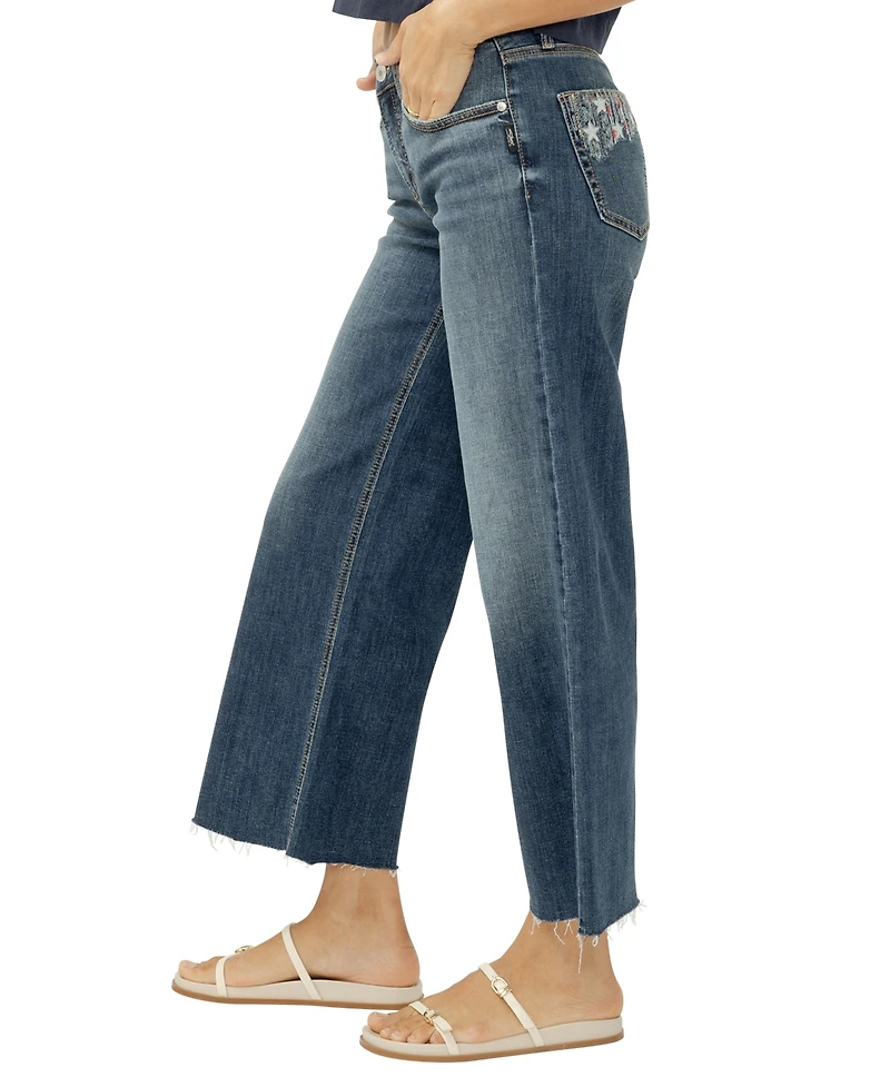 Silver Jeans Co. Women's Suki Mid Rise Wide Leg Americana Luxe Stretch