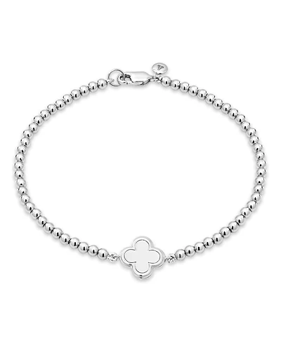 Devata Clover Beaded Ball Bracelet Rhodium Plated Sterling Silver, Medium 7.5