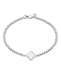Devata Clover Beaded Ball Bracelet Rhodium Plated Sterling Silver, Medium 7.5