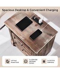 Yigii Farmhouse Nightstand with Charging Station and Storage