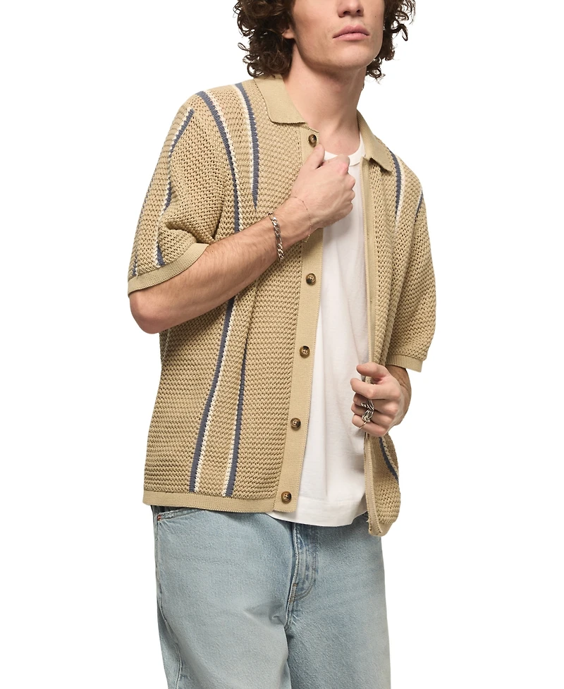 Lucky Brand's Men's Stripe Button-Front Short-Sleeve Sweater