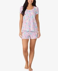 Cuddl Duds Women's Short-Sleeve Top & Boxers, 2-Piece Pajama Set