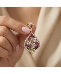 Sterling Silver 18K Rose Gold Plated Multi Colored Cubic Zirconia Accent Dangle Earrings