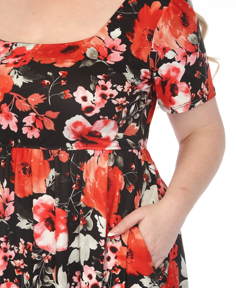 White Mark Plus Square Neck Short Sleeve Floral Dress