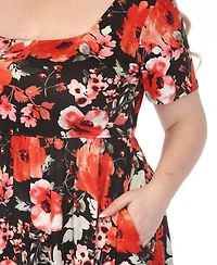 White Mark Plus Square Neck Short Sleeve Floral Dress