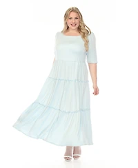 White Mark Plus Square Neck Short Sleeve Tiered Dress