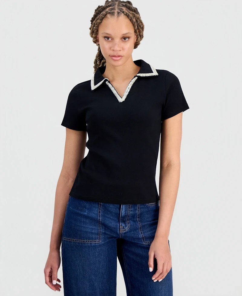 On 34th Women's Embellished Rib Polo Top, Macy's Exclusive