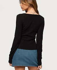 Edikted Women's Doron V Neck Long Sleeve Top