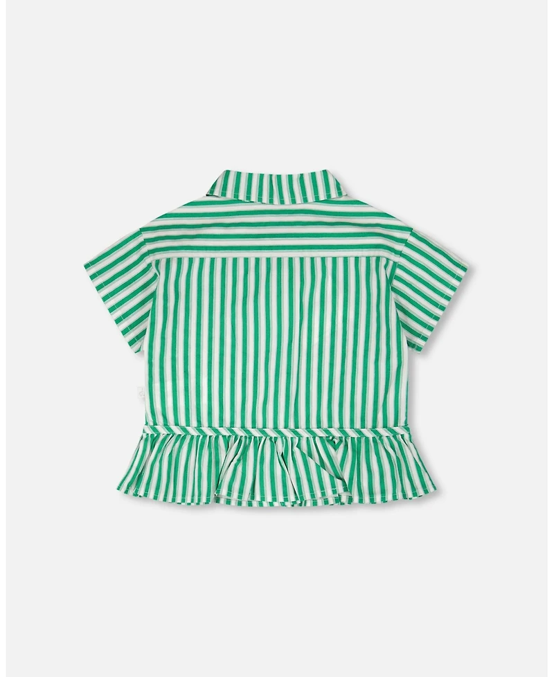 Deux par Deux Toddler Girls Short Sleeve Striped Button Down Shirt