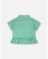 Deux par Deux Toddler Girls Short Sleeve Striped Button Down Shirt