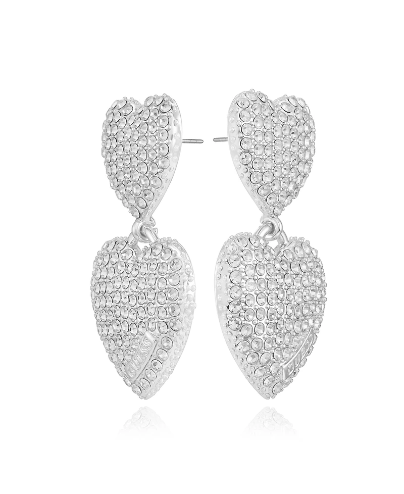 Guess Glass Stone Double Heart Drop Earrings