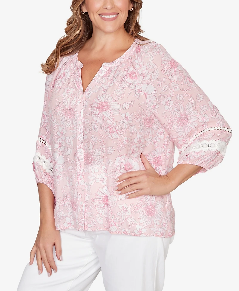 Ruby Rd. Plus Size Floral Silky Gauze Peasant Top