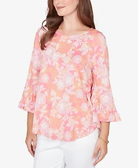 Ruby Rd. Plus Floral Puff Print Ruffle Knit Top