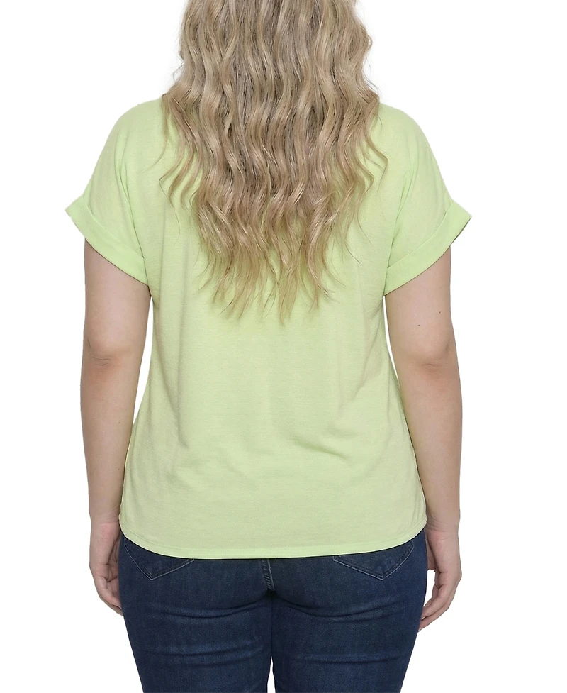 Ny Collection Plus Short Sleeve Roll Cuff Blouse