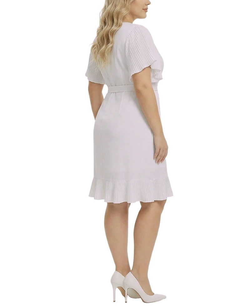 Ny Collection Plus Size Short Sleeve Pleated Ruffle Dress