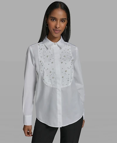Karl Lagerfeld Paris Women's Collared Woven Blouse