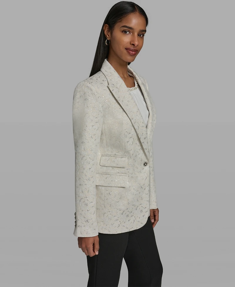 Karl Lagerfeld Paris Women's Button-Front Collared Woven Jacket