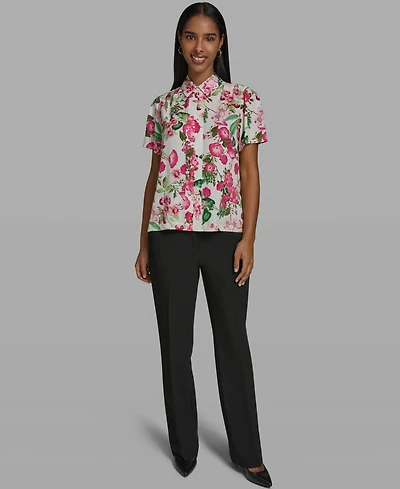 Karl Lagerfeld Paris Women's Short-Sleeve Collared Blouse