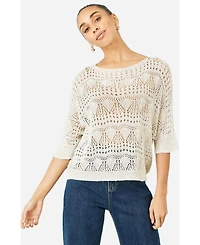 Yumi Women's Cotton Mix Relaxed Fit Pointelle Jumper