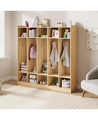 gaomon 5-Section Classroom Coat Locker with 10 Cubbies, Daycare Cubby Storage Organizer with 10 Hooks for Home, School, Nursery, Kindergarten.