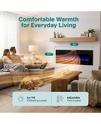 SereneLife 50" Electric Fireplace Heater with Led Flame, Smart Wi-Fi, Remote & Thermostat, 13 Color Modes