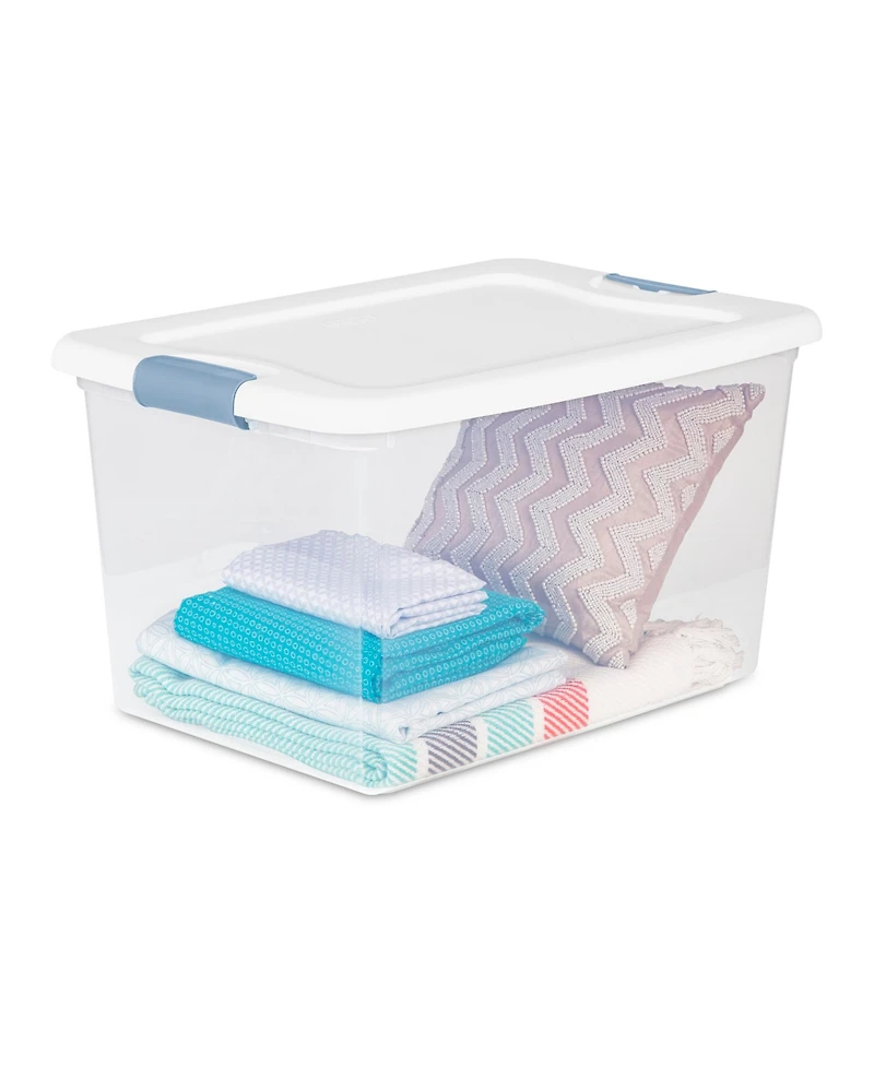 Sterilite Qt Clear Plastic Stackable Storage Bin w/ White Latch Lid