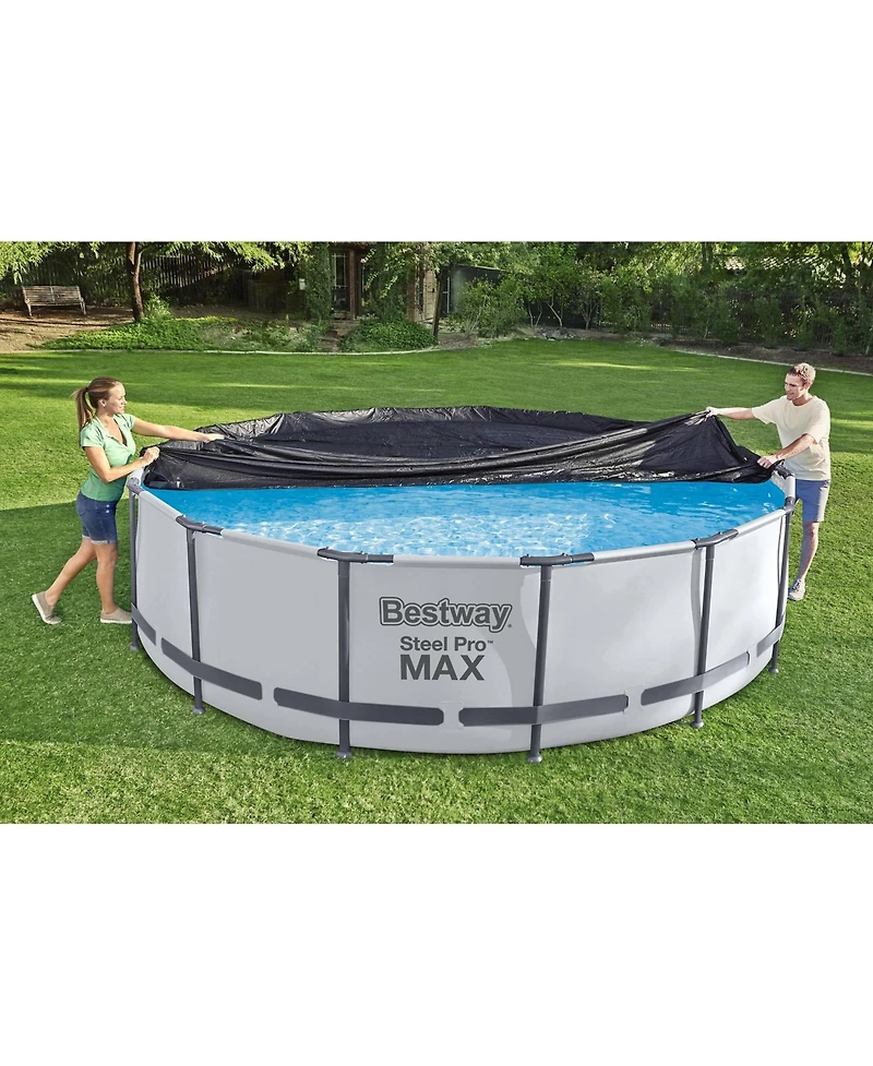 Bestway Flowclear 12 Foot Round Pool Cover w/ Drain Holes for Above Ground Pools