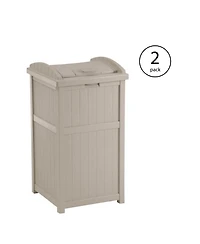 Suncast 30-33 Gallon Deck Patio Resin Garbage Trash Can Hideaway, Taupe (2 Pack)
