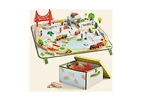 Tiny Land 110-Piece Wooden Train Set with Folding Storage Box