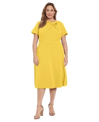 London Times Plus Bow Neck Midi Dress