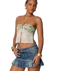 Edikted Women's Kloe Backless Crochet Split Front Top