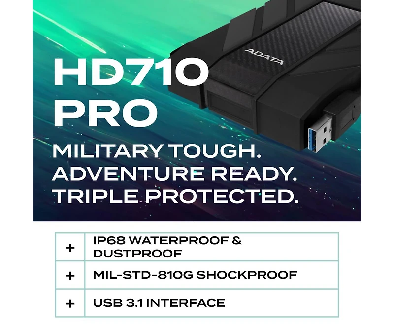 Adata HD710 Pro 1TB Usb 3.1 IP68 Waterproof/Shockproof/Dustproof Ruggedized External Hard Drive (AHD710P-1TU31-cbk)