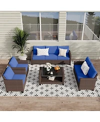 gaomon Patio Furniture Set 5 Pieces, Rattan Wicker Sectional Patio Seating Sofas with Cushions and Glass Coffee Table