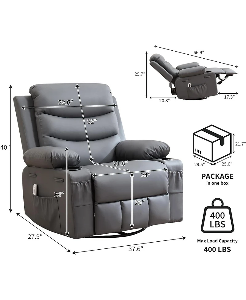 gaomon Swivel Rocker Recliner Chair with Massage and Heat, Oversized Glider Recliner Nursery Chair,Single Sofa Seat