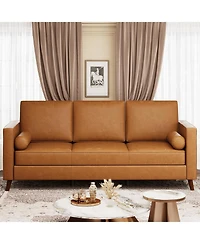 Gaomon 86" Leather Sofa for Living Room, Mid-Century Modern Couch with Deep Seats, Brown Faux , 3 Seat Sofa with Removable Cover for Apartment