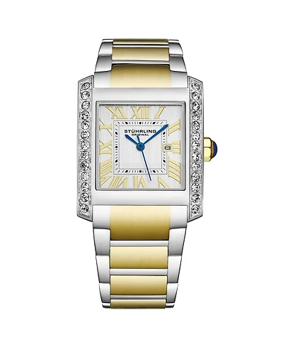 Stuhrling Elan 4088.3 Women s Rectangular Quartz Watch, Two-Tone Stainless Steel Bracelet