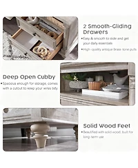 Yigii 24" Rustic Square Nightstand with Charging Station for Bedroom/Living Room